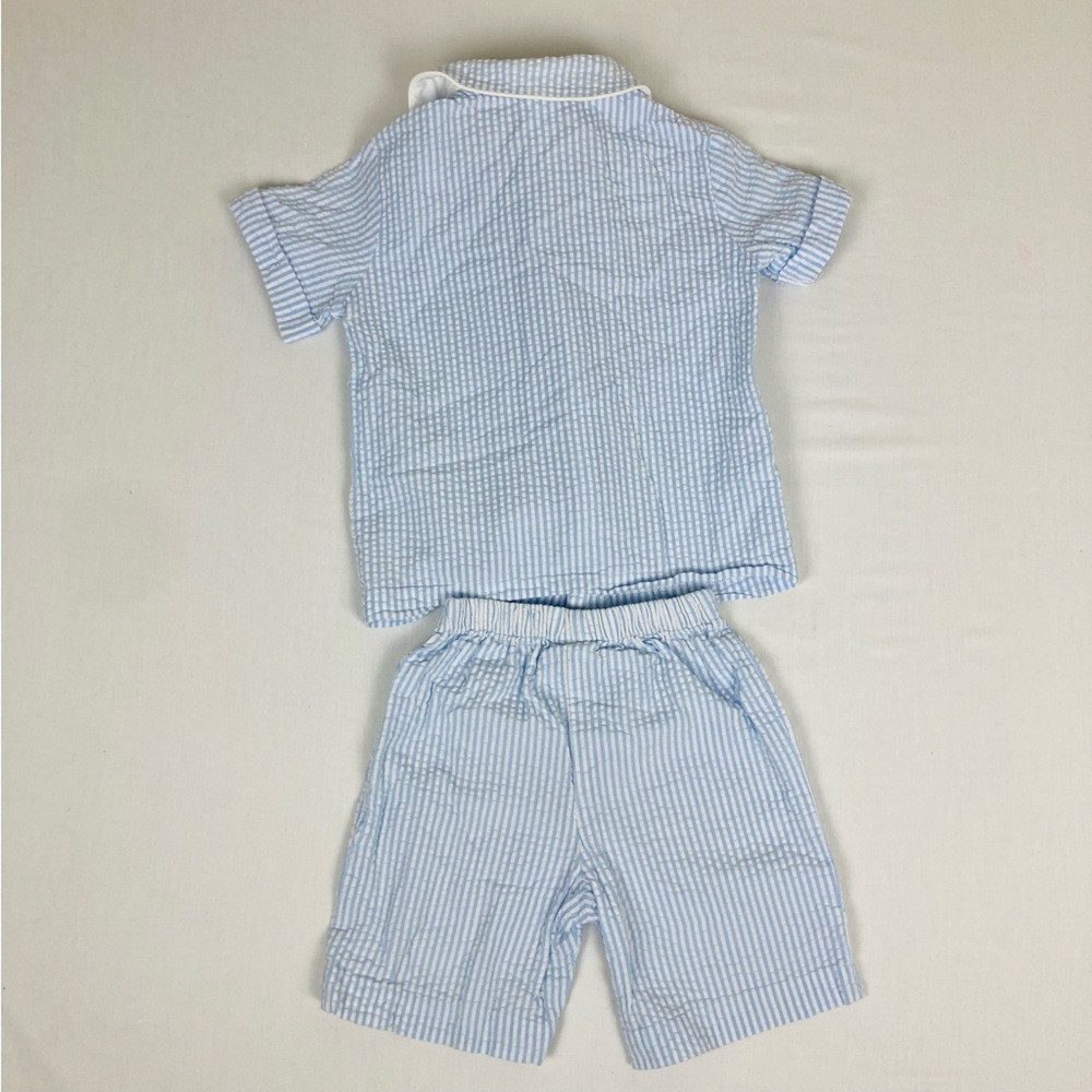 The Bailey Boys blue and white stripe seersucker two piece shorts set. 3T - Picture 3 of 5